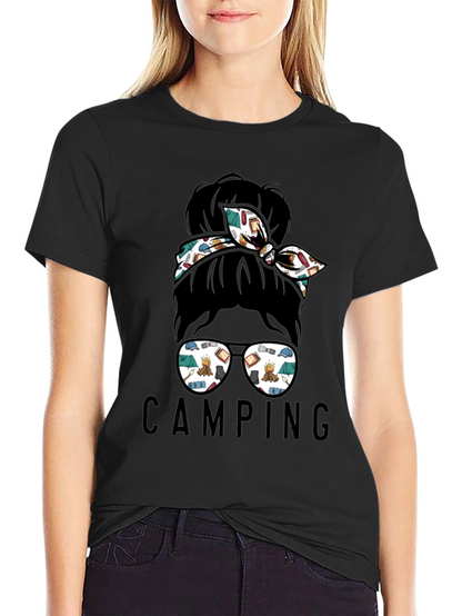 Camping Messy Bun T-Shirt - Adventure Ready Style