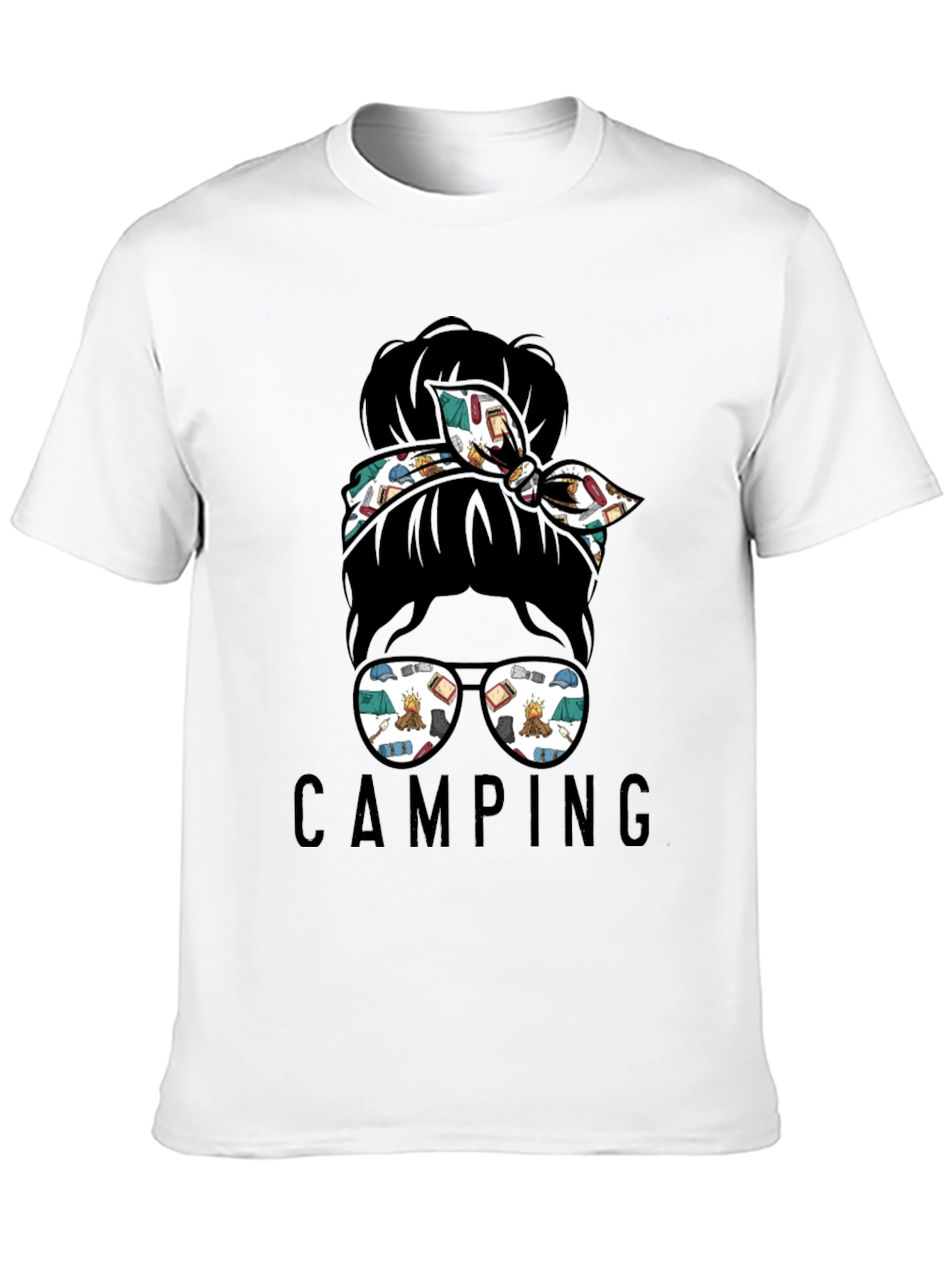 Camping Messy Bun T-Shirt - Adventure Ready Style