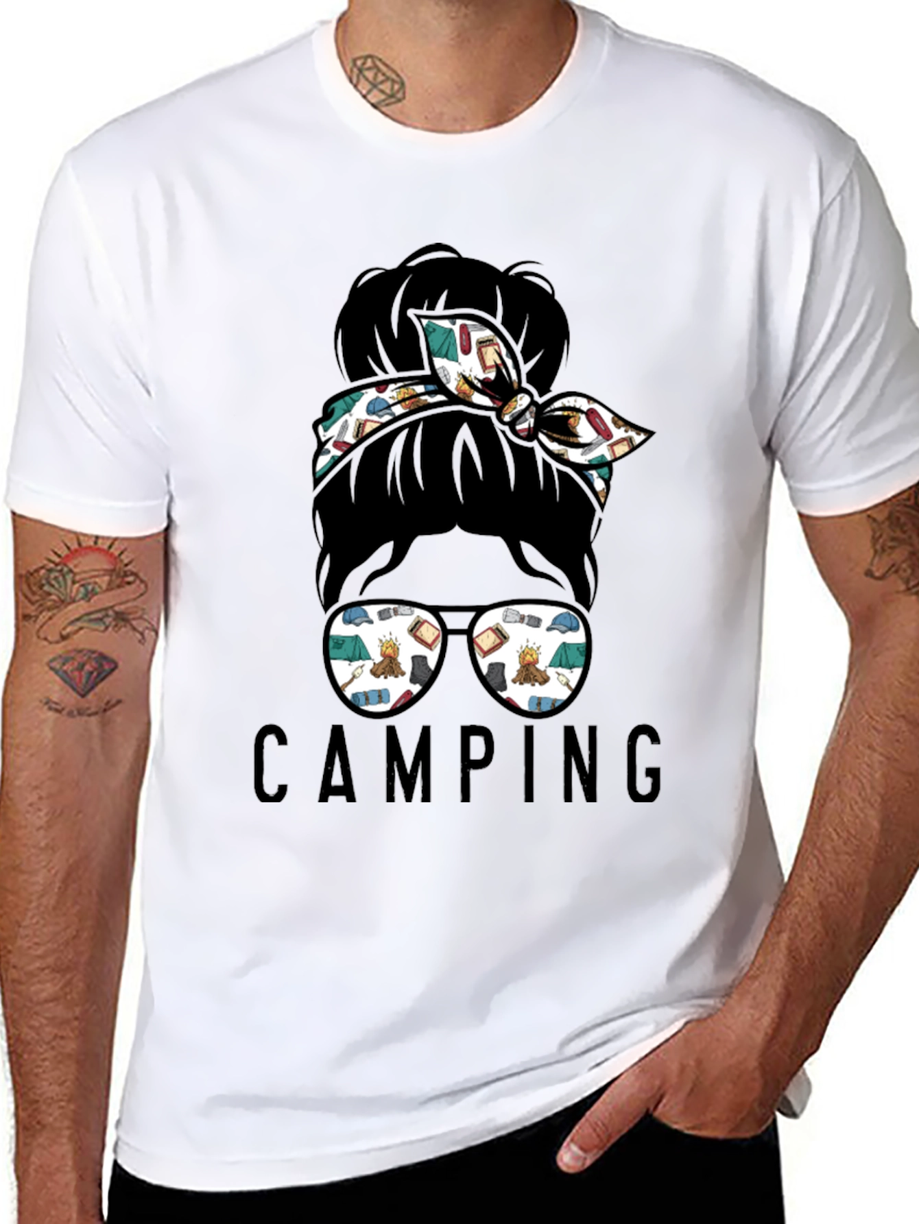 Camping Messy Bun T-Shirt - Adventure Ready Style