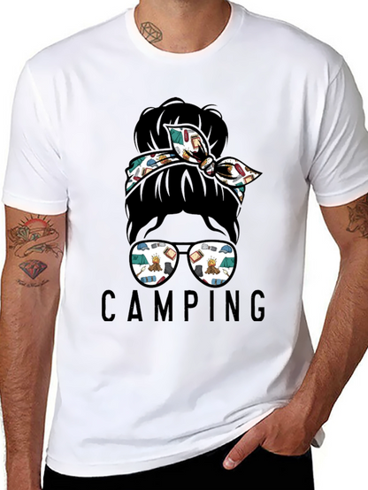 Camping Messy Bun T-Shirt - Adventure Ready Style