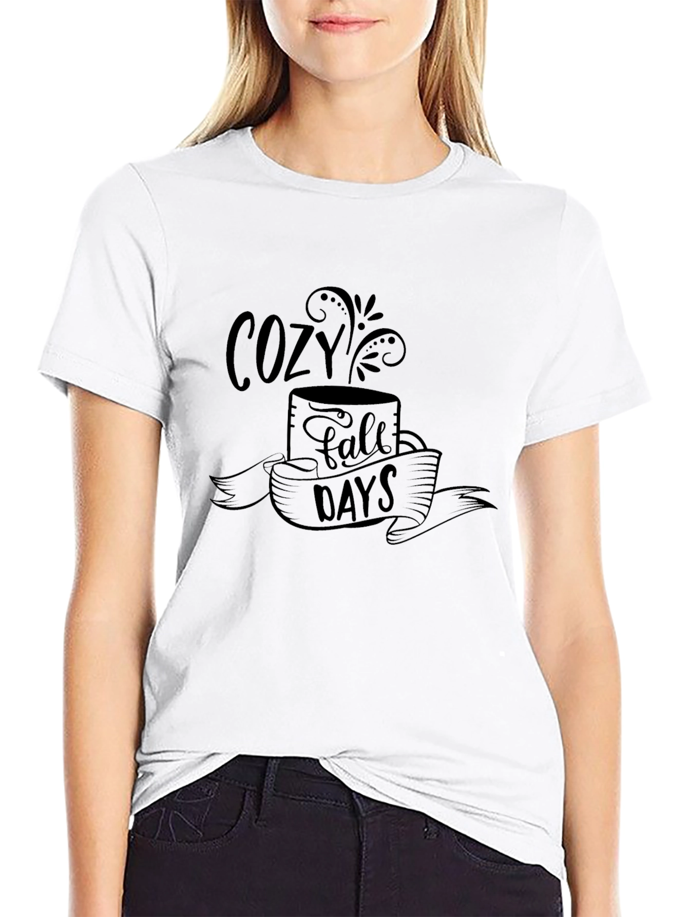 Cozy Fall Days Graphic Tee - Soft Black T-Shirt