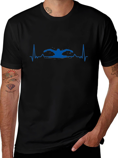 Swimmer Heartbeat T-Shirt - Black Cotton Tee