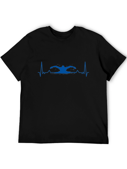 Swimmer Heartbeat T-Shirt - Black Cotton Tee