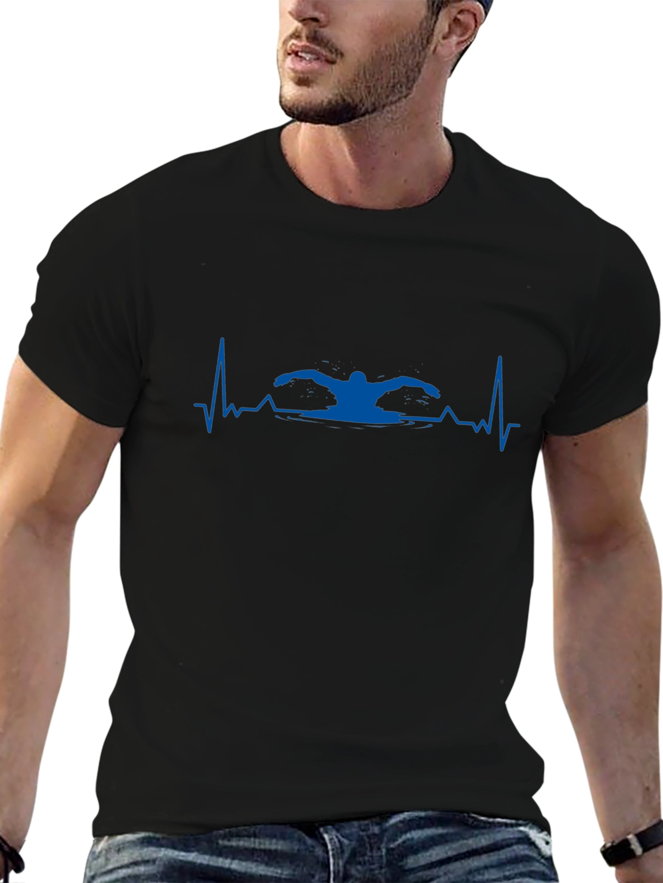 Swimmer Heartbeat T-Shirt - Black Cotton Tee