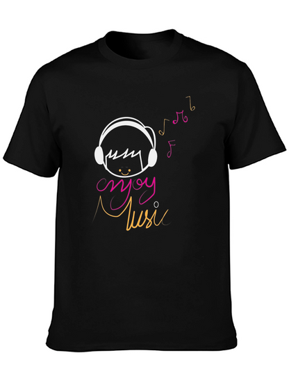 Enjoy Music Graphic Tee - Casual Black T-Shirt