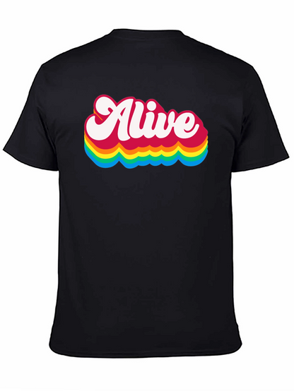 Alive Rainbow Graphic Tee - Retro Style Black T-Shirt