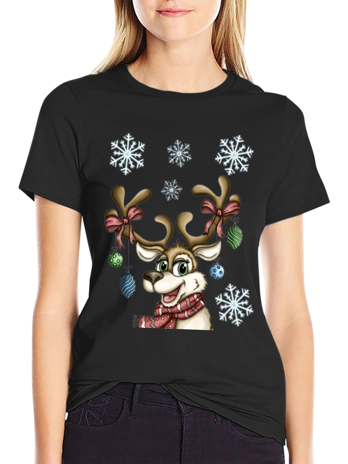 Festive Reindeer Graphic Tee - Holiday Cheer