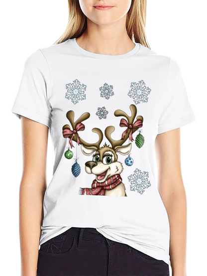 Festive Reindeer Graphic Tee - Holiday Cheer