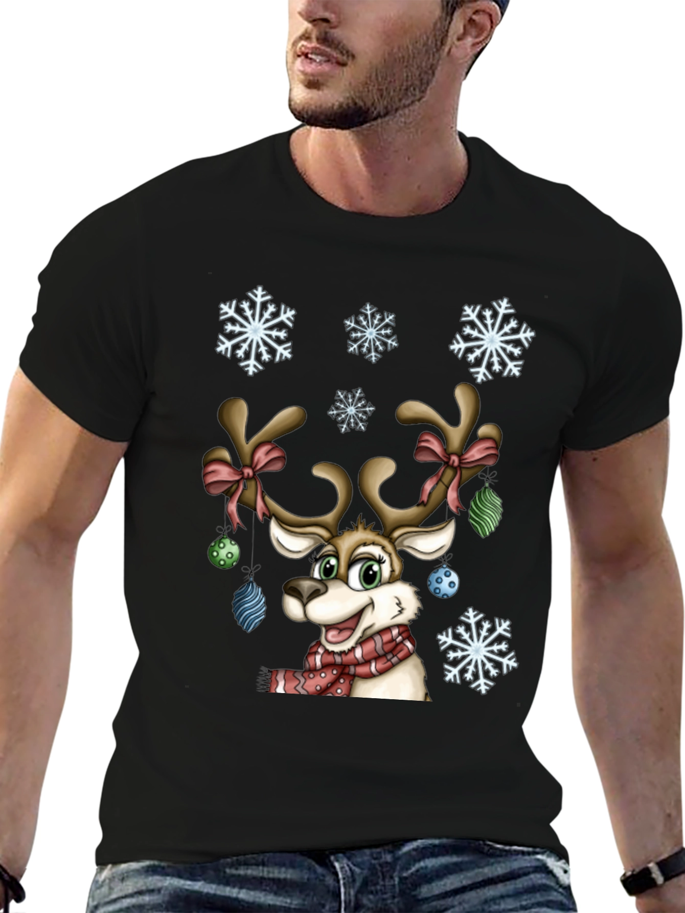 Festive Reindeer Graphic Tee - Holiday Cheer
