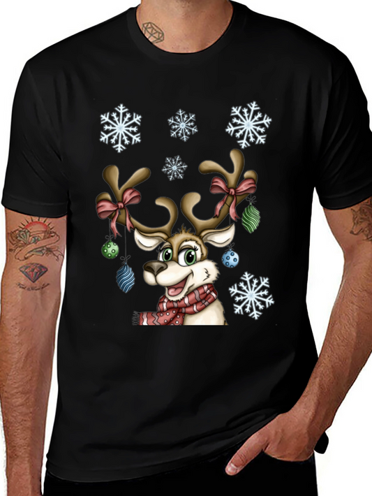 Festive Reindeer Graphic Tee - Holiday Cheer