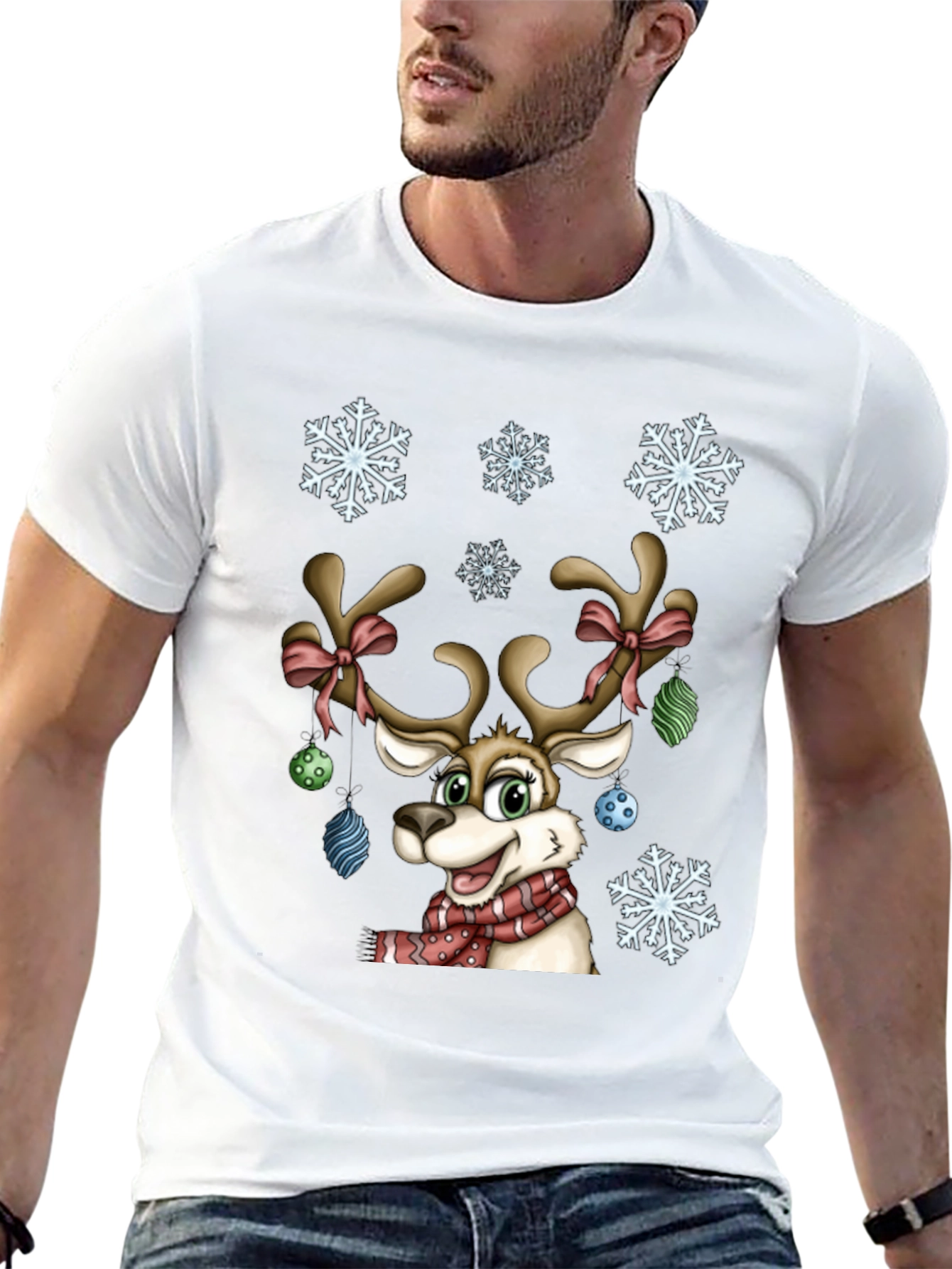 Festive Reindeer Graphic Tee - Holiday Cheer