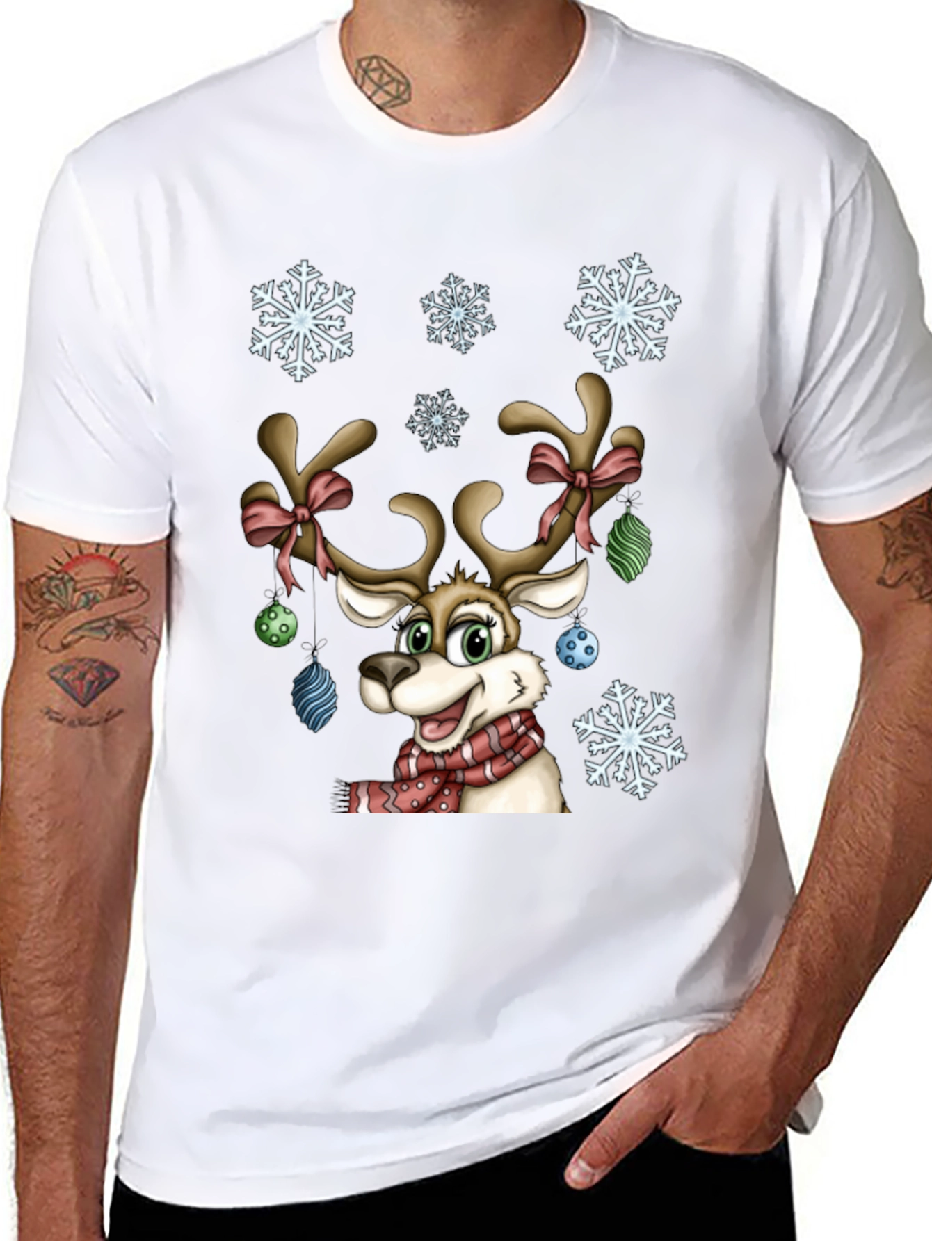 Festive Reindeer Graphic Tee - Holiday Cheer