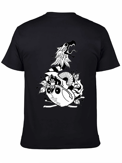 Snake & Skull Graphic Tee - Black Cotton Blend