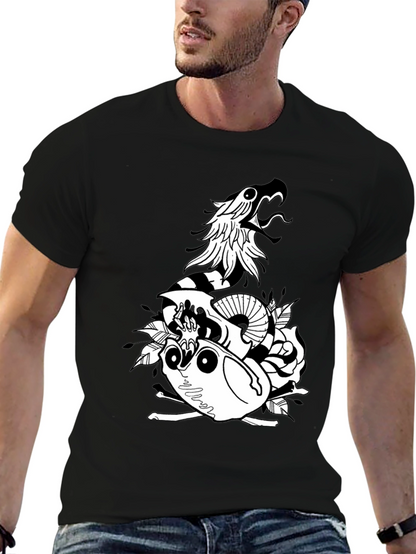 Snake & Skull Graphic Tee - Black Cotton Blend