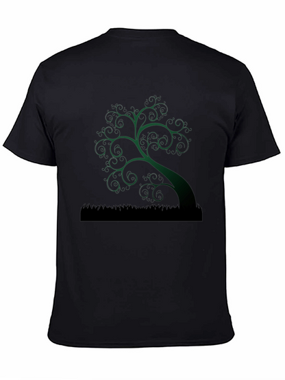Whimsical Tree Graphic Tee - Unique Dark Green Design