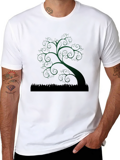 Whimsical Tree Graphic Tee - Unique Dark Green Design