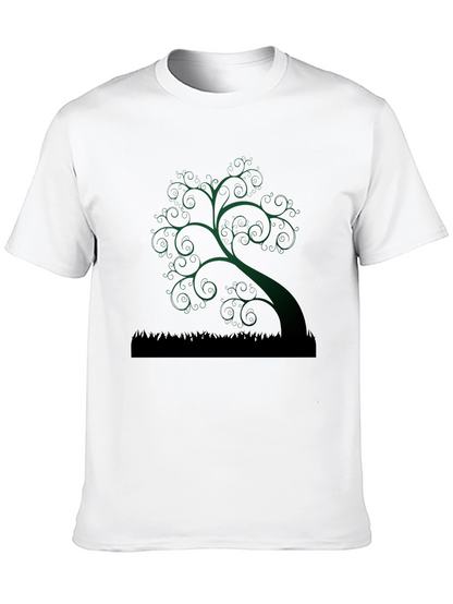 Whimsical Tree Graphic Tee - Unique Dark Green Design