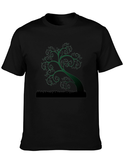 Whimsical Tree Graphic Tee - Unique Dark Green Design