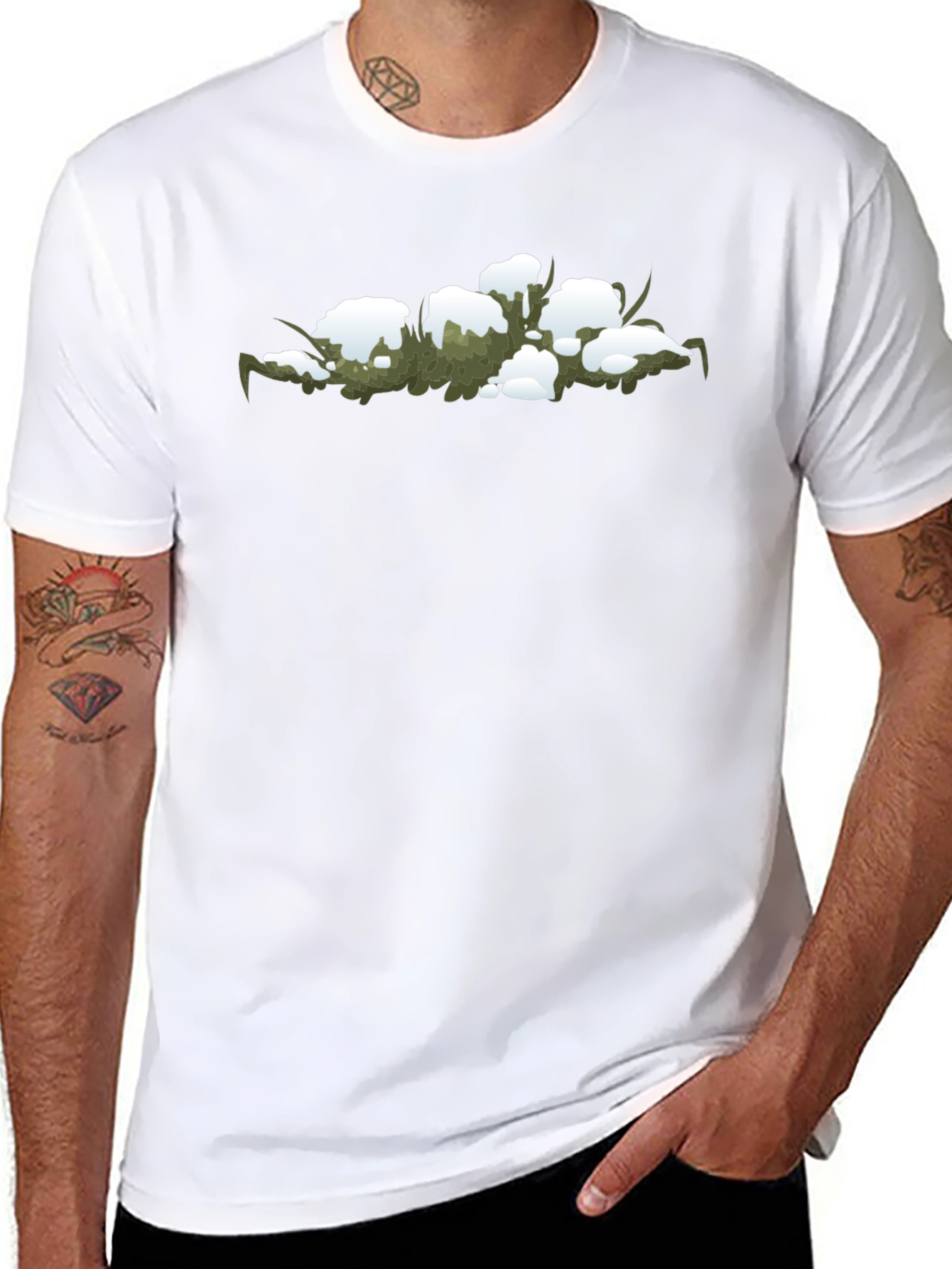 Snowy Grass Graphic Black T-Shirt