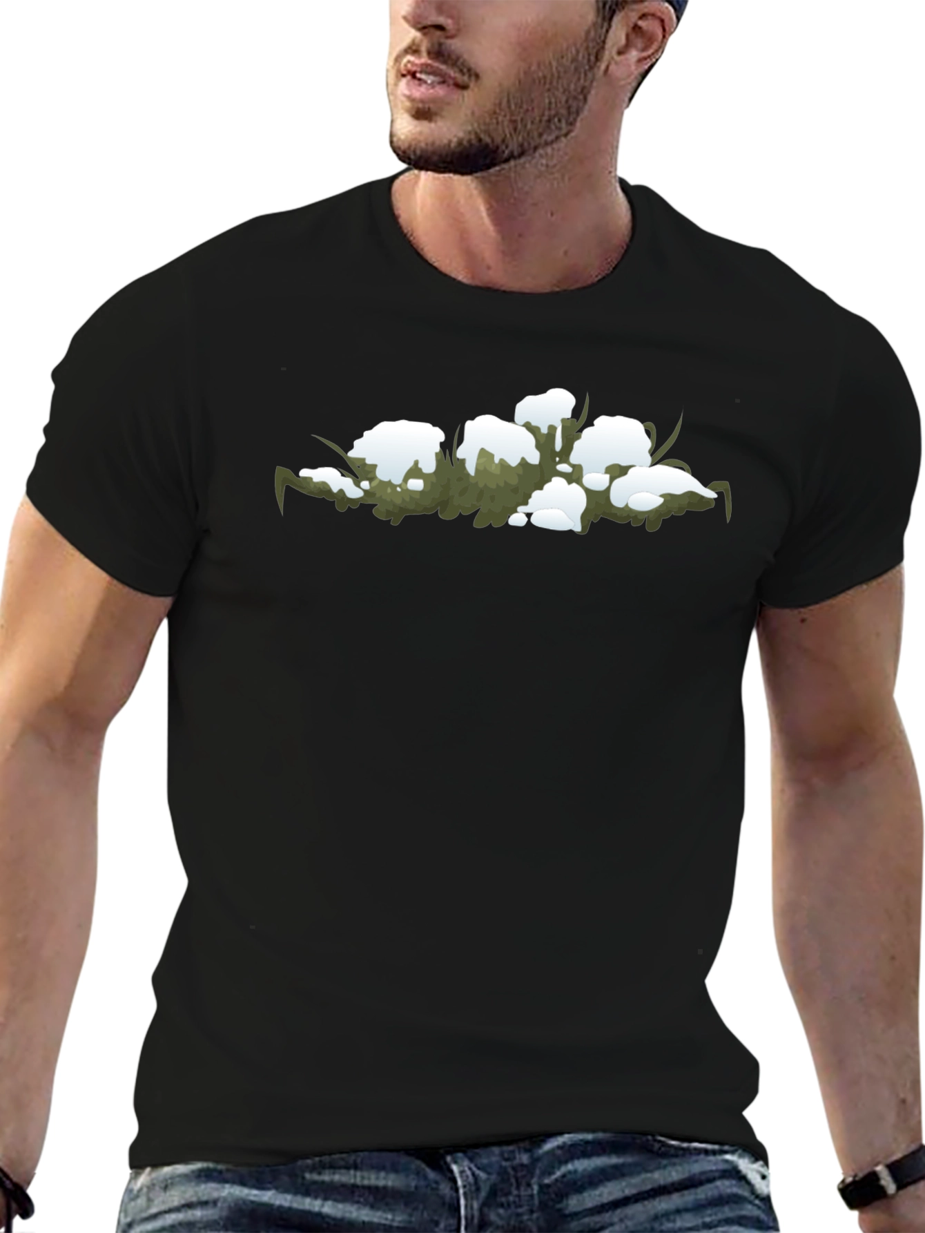 Snowy Grass Graphic Black T-Shirt