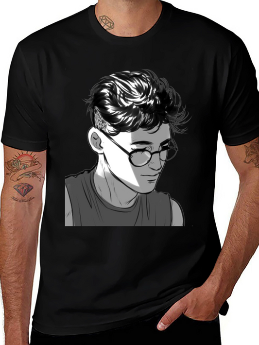 Cool Graphic Tee - Black T-Shirt with Cartoon Portrait