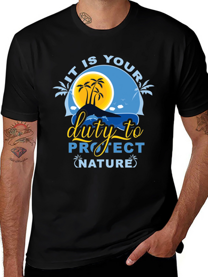 Protect Nature Graphic Tee - Black Cotton T-Shirt