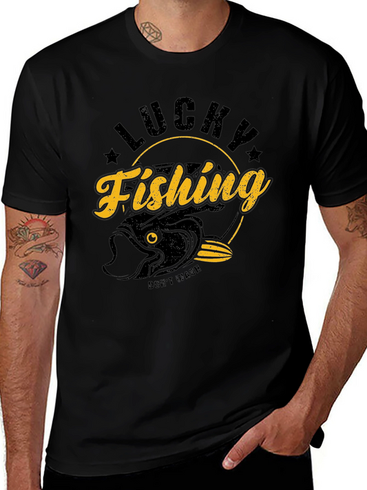 Lucky Fishing Graphic T-Shirt - Black