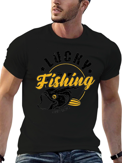 Lucky Fishing Graphic T-Shirt - Black