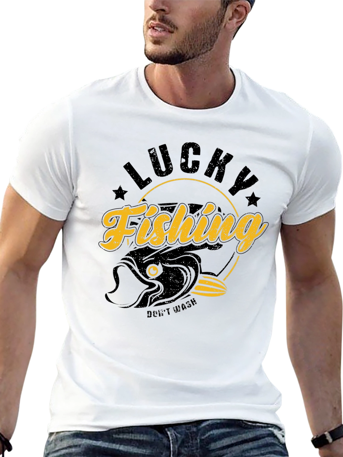 Lucky Fishing Graphic T-Shirt - Black