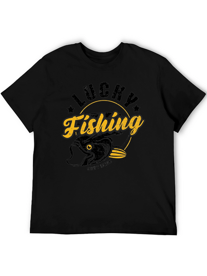 Lucky Fishing Graphic T-Shirt - Black