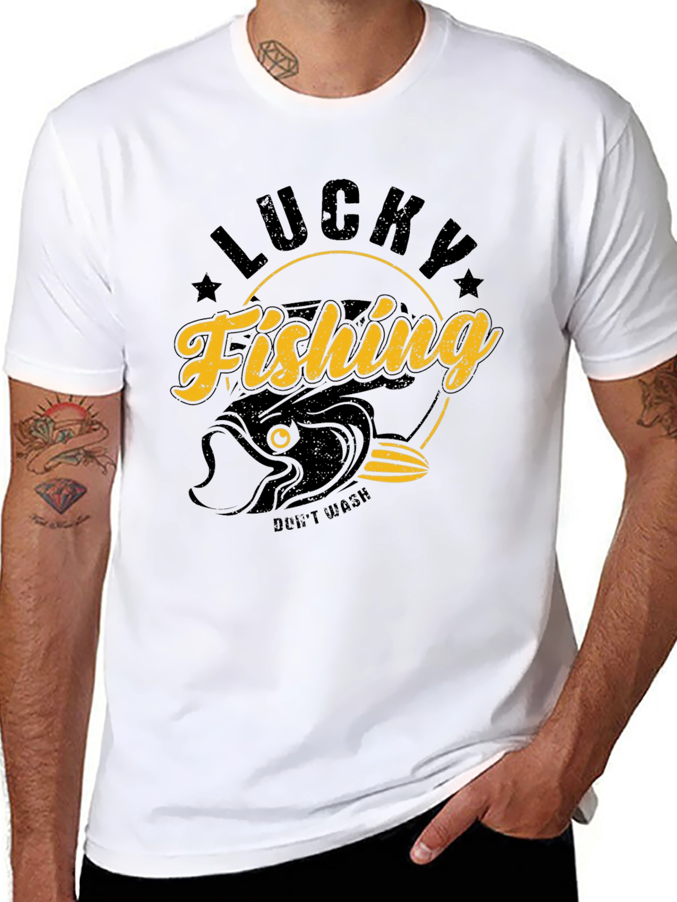 Lucky Fishing Graphic T-Shirt - Black