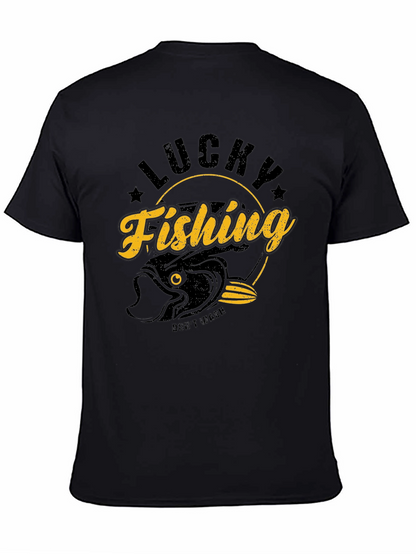 Lucky Fishing Graphic T-Shirt - Black