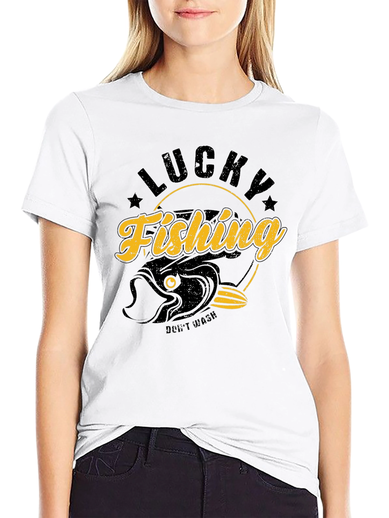 Lucky Fishing Graphic T-Shirt - Black