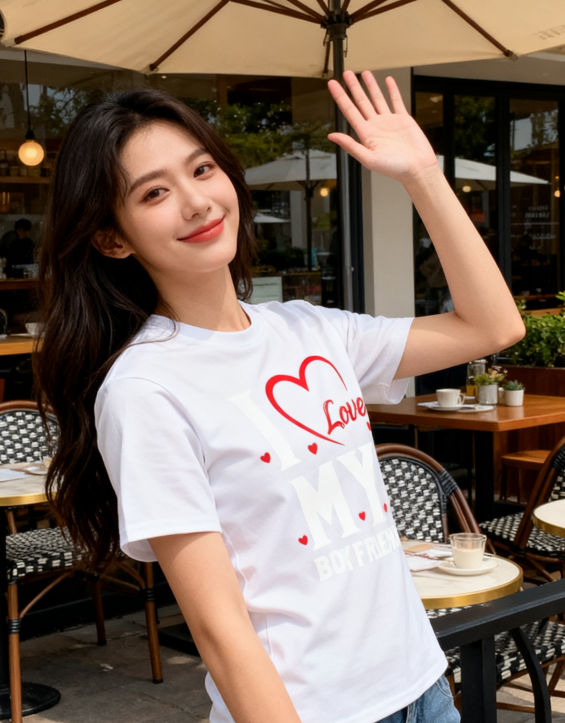 I Love My Boyfriend Heart T-Shirt - 100% Cotton, Romantic Casual Tee for Couples & Daily Occasions