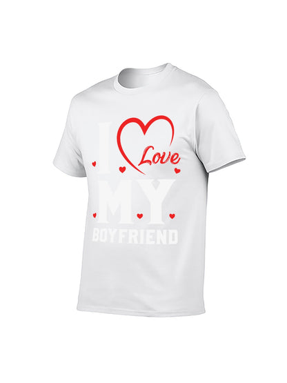I Love My Boyfriend Heart T-Shirt - 100% Cotton, Romantic Casual Tee for Couples & Daily Occasions