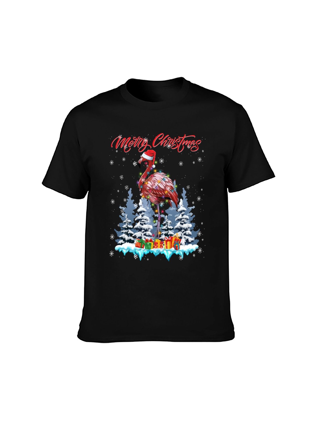 Merry Christmas Flamingo Graphic T-Shirt - 100% Cotton, Festive Exclusive for Holiday Parties & Casual Occasions
