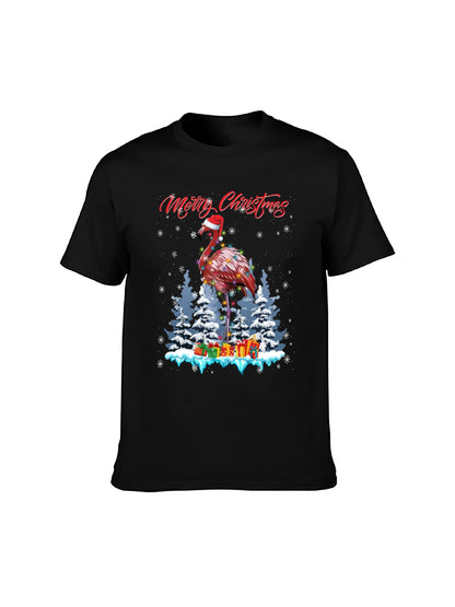 Merry Christmas Flamingo Graphic T-Shirt - 100% Cotton, Festive Exclusive for Holiday Parties & Casual Occasions
