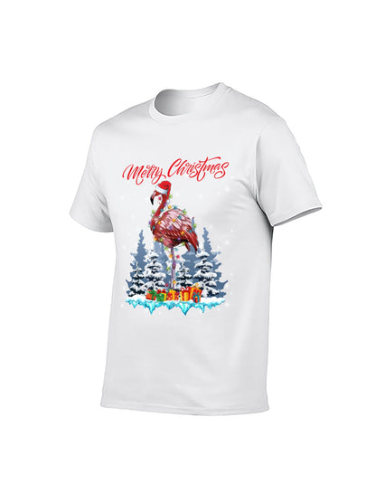 Merry Christmas Flamingo Graphic T-Shirt - 100% Cotton, Festive Exclusive for Holiday Parties & Casual Occasions
