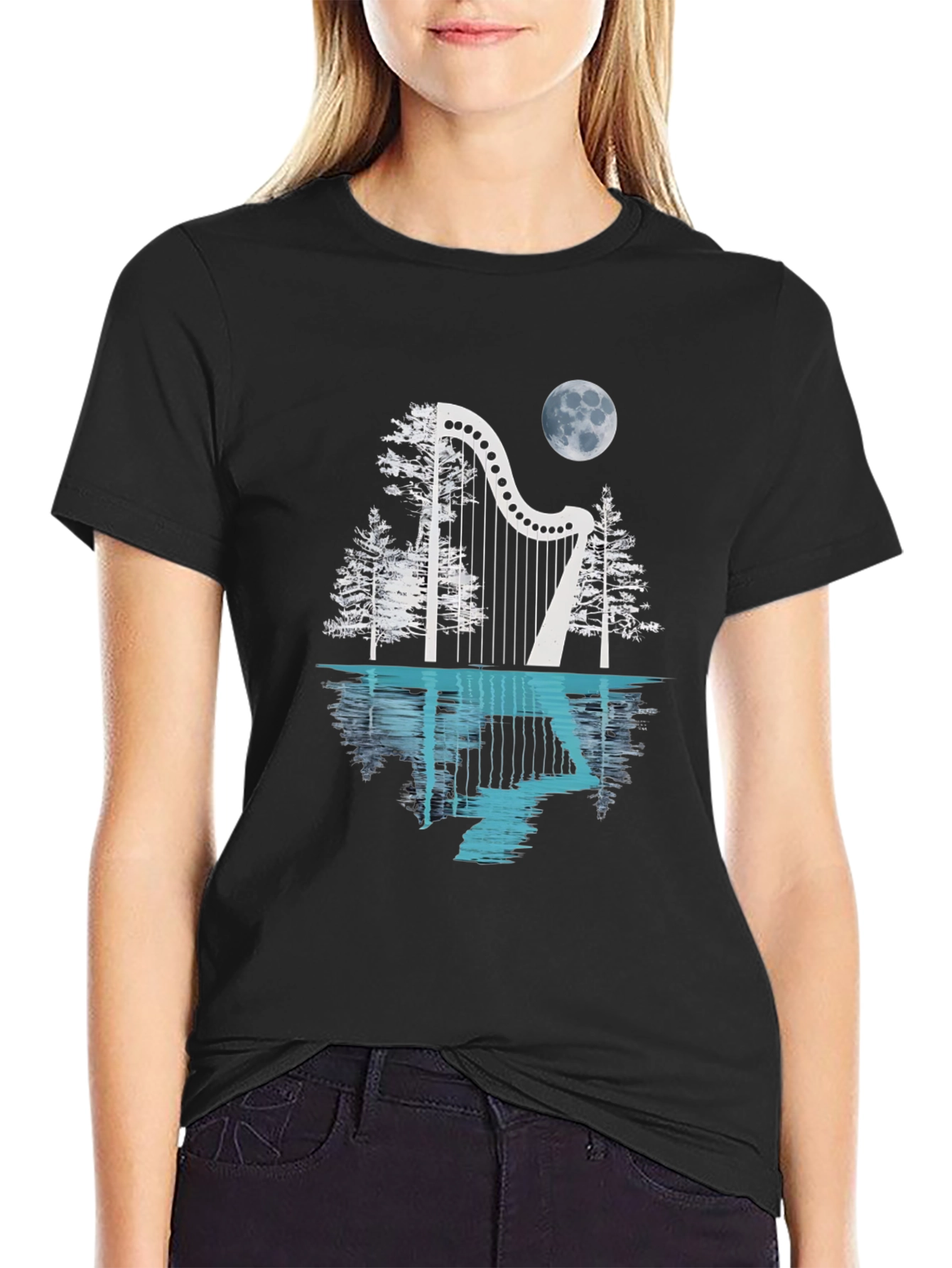 Harp & Moon T-Shirt - Reflective Design