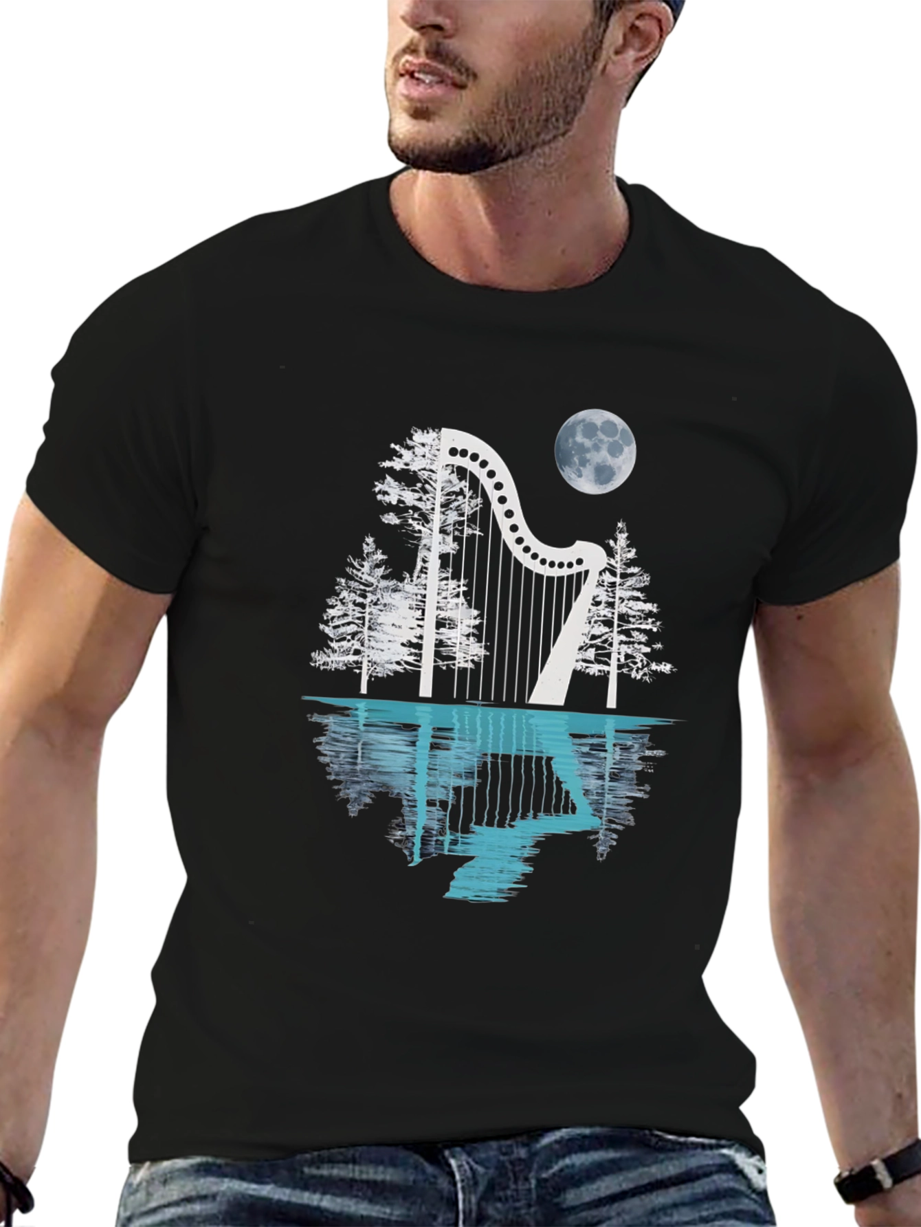 Harp & Moon T-Shirt - Reflective Design