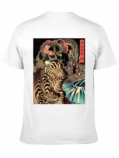 Tiger and Dragon Graphic Print Black T-Shirt
