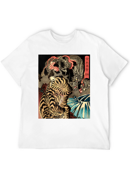 Tiger and Dragon Graphic Print Black T-Shirt