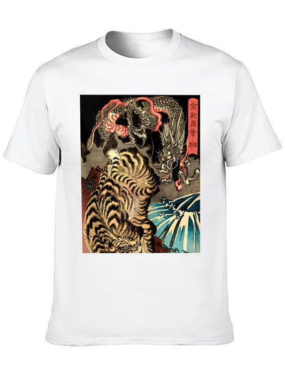 Tiger and Dragon Graphic Print Black T-Shirt