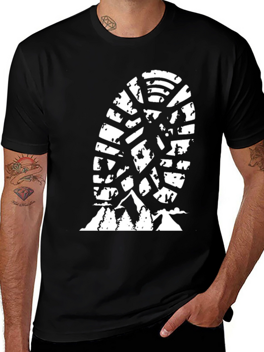 Outdoor Adventure T-Shirt - Boot Print & Mountain Graphic