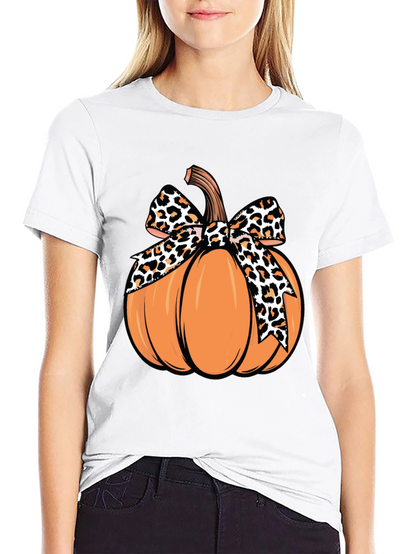Pumpkin Leopard Bow T-Shirt - Fall Apparel