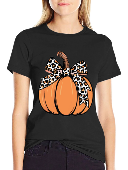 Pumpkin Leopard Bow T-Shirt - Fall Apparel