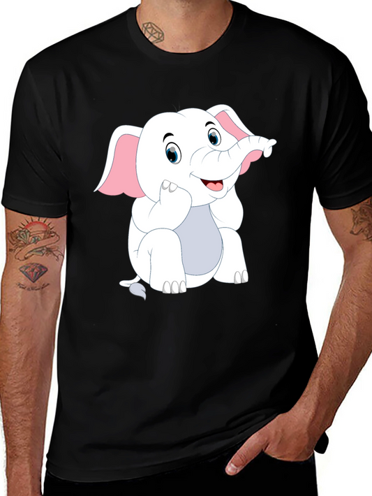 Black T-Shirt with Cute Cartoon Elephant Design