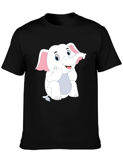 Black T-Shirt with Cute Cartoon Elephant Design