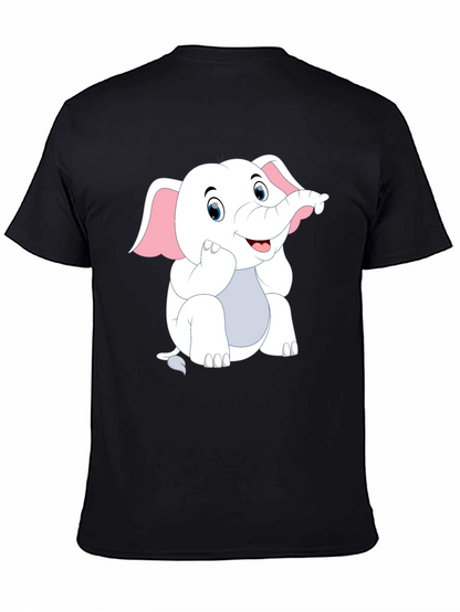Black T-Shirt with Cute Cartoon Elephant Design