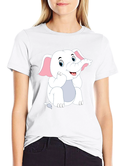 Black T-Shirt with Cute Cartoon Elephant Design